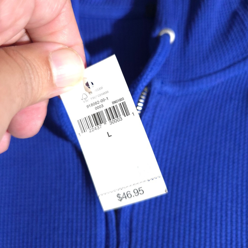 Gap Waffle Knit Hoodie Mens L Blue Full Zip Thermal 918082-00-1 Long Sleeve - Picture 6 of 12
